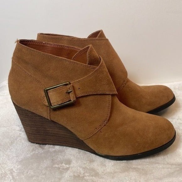 Lucky brand Sumarah  camel  suede ankle wedge boot with buckle size 10 NEW - Picture 4 of 9